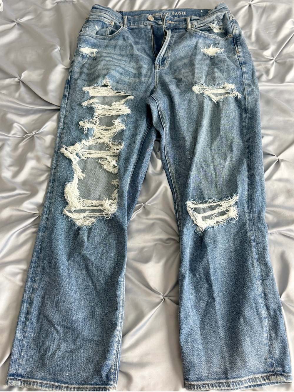 American Eagle Outfitters Light Blue Distressed Wide Leg Jeans
